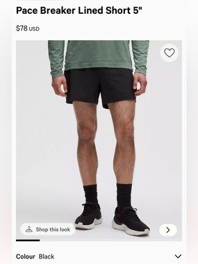 lululemon athletica Black Pace Breaker Lined 5" Shorts